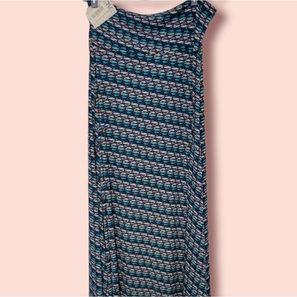 LuLaRoe Maxi Skirt in Navy, Teal & White Geometric Print